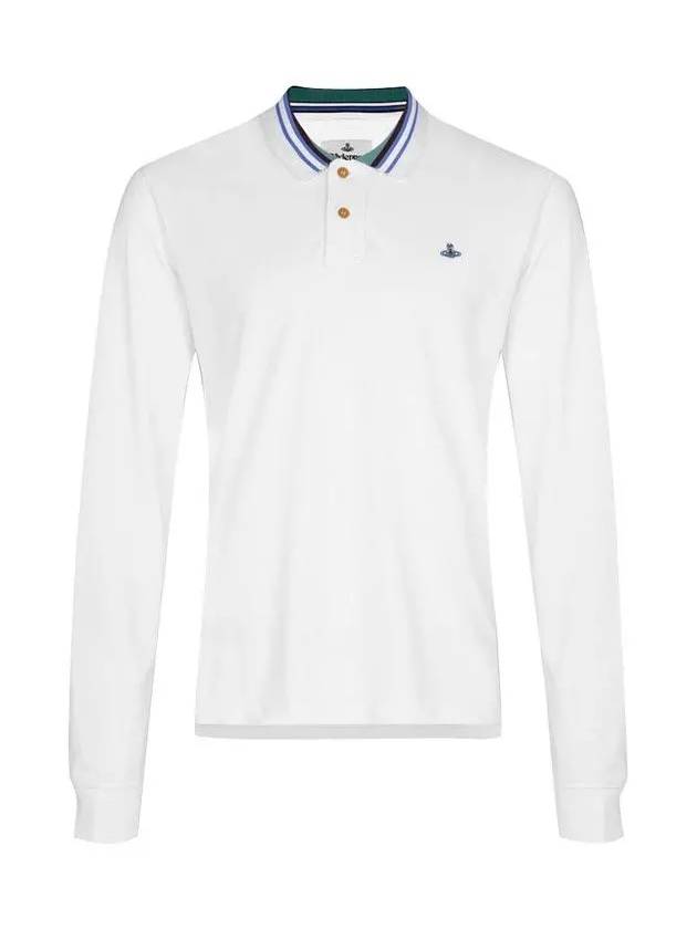 ORB Striped Collar Long Sleeve Polo Shirt White - VIVIENNE WESTWOOD - BALAAN 3