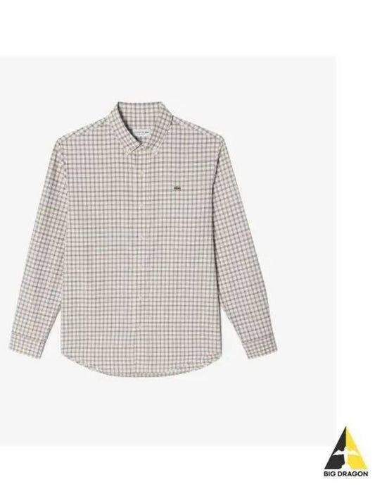 Men s Flannel Grid Shirt Beige - LACOSTE - BALAAN 1