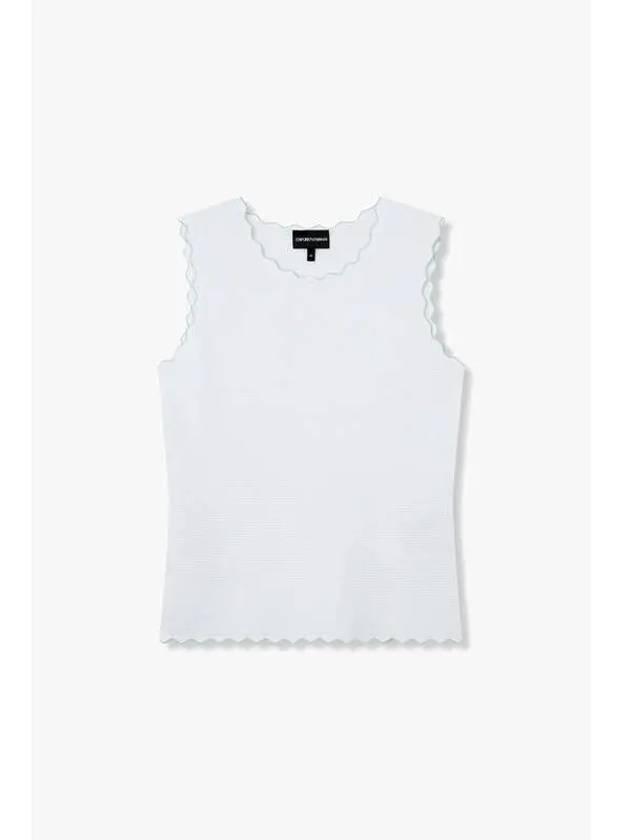 Women s Scallop Trim Textured Knit Top White - EMPORIO ARMANI - BALAAN 1