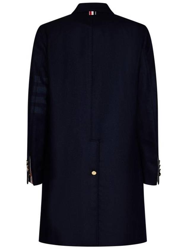 Flannel Sack 4 Bar Wool Cashmere Single Coat Navy - THOM BROWNE - BALAAN 3