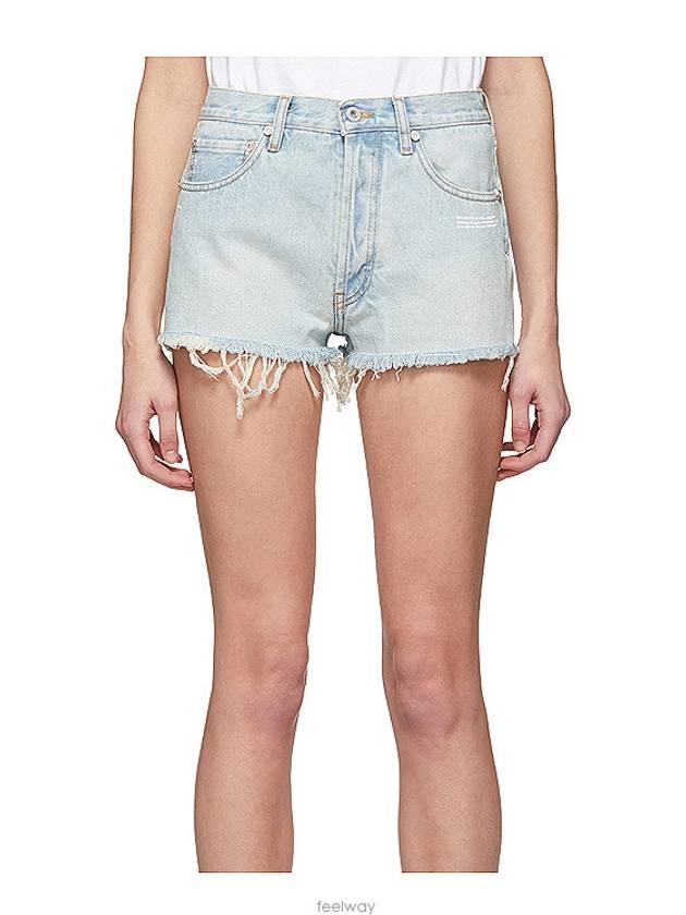 bleached fringe denim shorts - OFF WHITE - BALAAN 3