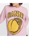 graphic peach round neck pullover knit top pink - GANNI - BALAAN.