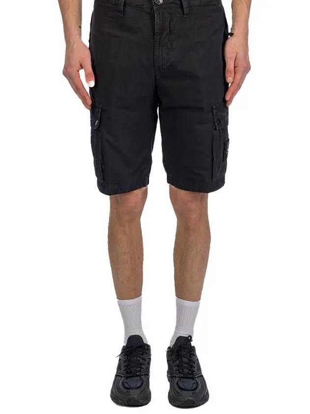 Logo Cotton Slim Cargo Shorts Black - STONE ISLAND - BALAAN 4