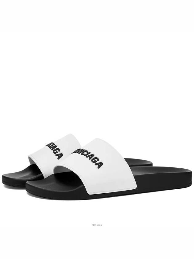 logo full slippers white black - BALENCIAGA - BALAAN.