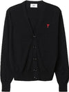 Red Heart Logo Merino Wool Cardigan Black - AMI - BALAAN 3