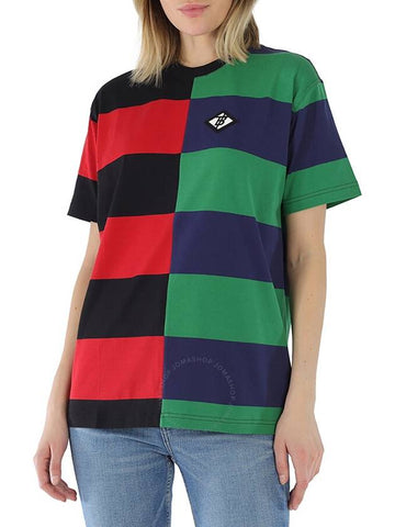 Burberry Ladies Bright Red Carrick Embroidered Logo Rugby Stripe Tee, Size XX-Small - BURBERRY - BALAAN 1