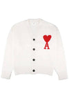 Big Heart Logo Oversized Intarsia Cardigan White - AMI - BALAAN 3