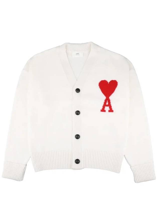 Big Heart Logo Oversized Intarsia Cardigan White - AMI - BALAAN 3