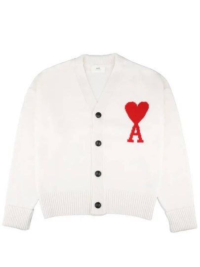 Big Heart Logo Oversized Intarsia Cardigan White - AMI - BALAAN 2