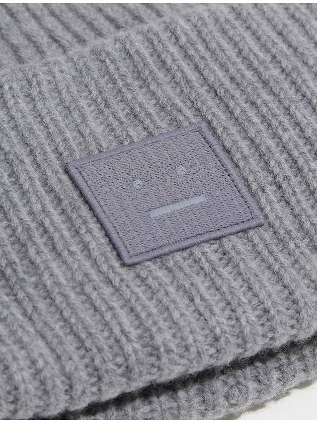 Face Patch Ribbed Wool Beanie Grey Melange - ACNE STUDIOS - BALAAN 6