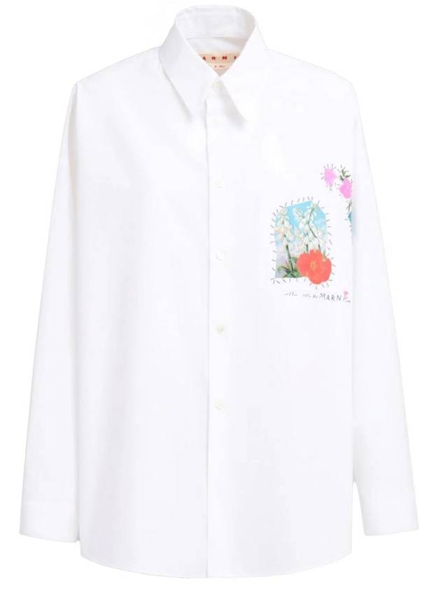 Floral Applique Cotton Long Sleeve Shirt White - MARNI - BALAAN 1