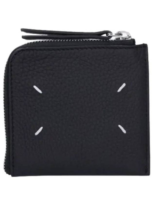 Stitched Zipper Card Case Black Wallet - MAISON MARGIELA - BALAAN 1