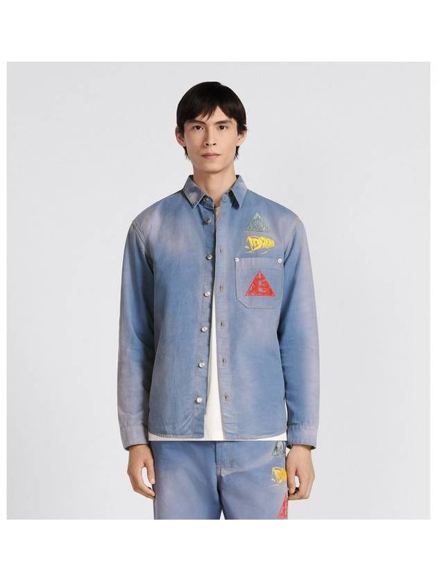 Astro Embroidered Patch Denim Long Sleeve Shirt Light Blue - DIOR - BALAAN 10