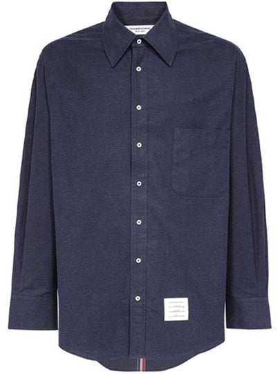 Back Stripe Oversize Cotton Flannel Long Sleeve Shirt Navy - THOM BROWNE - BALAAN 2