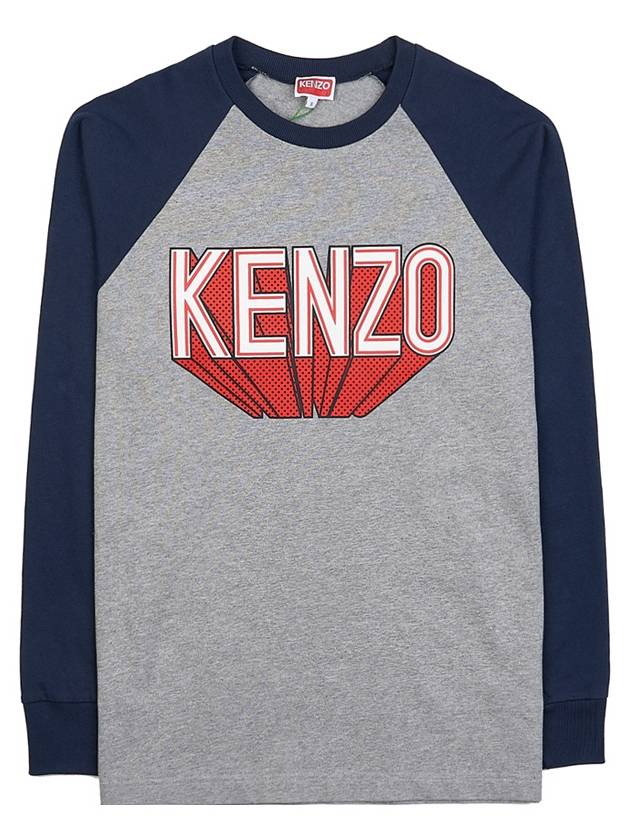 Logo Print Cotton Long Sleeve T-shirt Blue Grey - KENZO - BALAAN 3