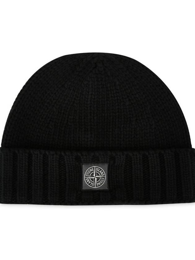 Logo Patch Wool Beanie Black - STONE ISLAND - BALAAN 4