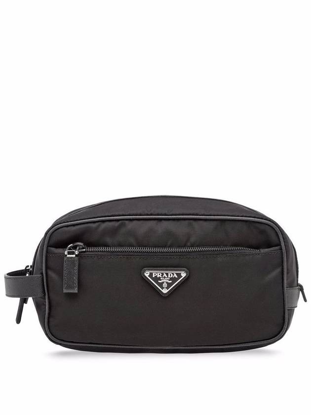 Re Nylon Saffiano Leather Travel Clutch Bag Black - PRADA - BALAAN 2