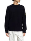 Men's Wappen Patch Crew Neck Wool Knit Top Navy - STONE ISLAND - BALAAN 3