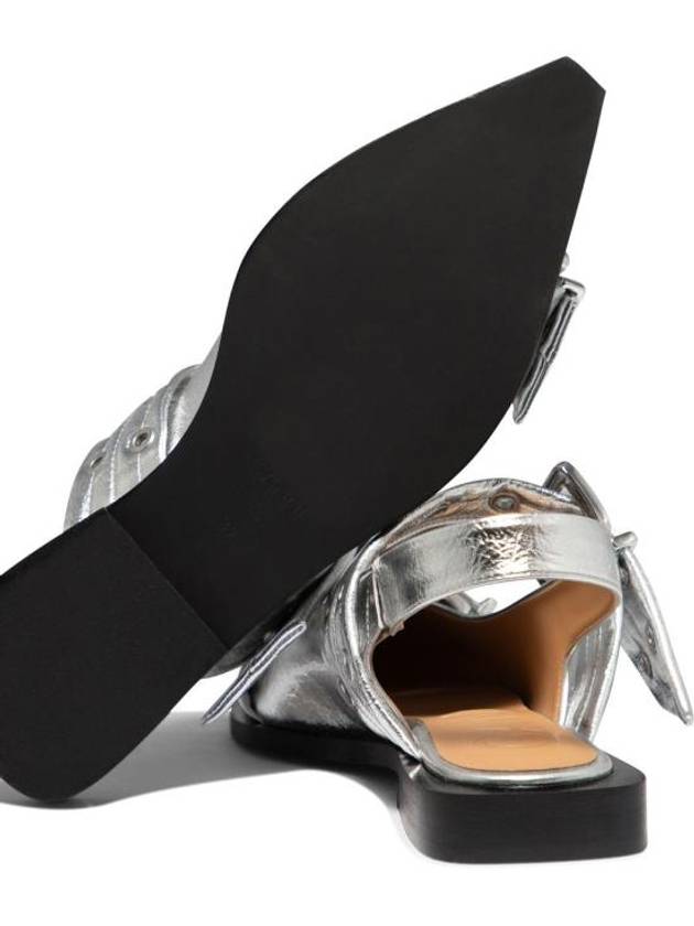 Double Buckle Metallic Effect Ballerinas Silver - GANNI - BALAAN 8