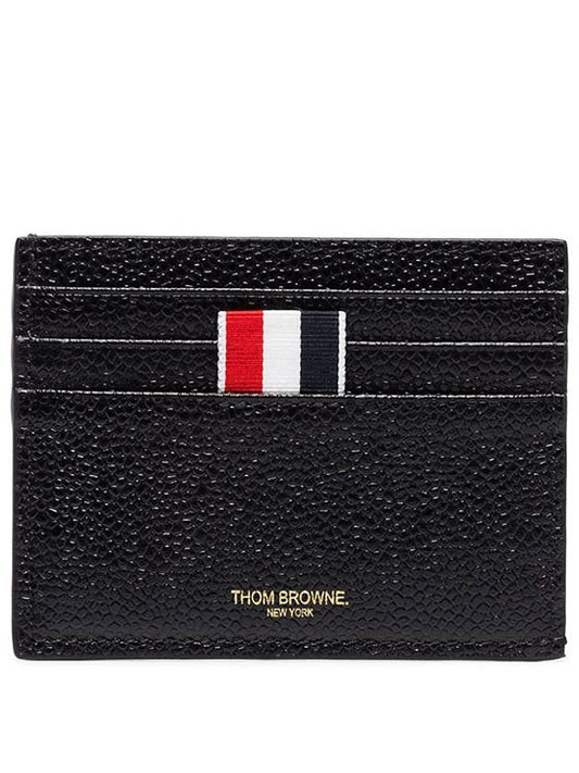 Pebble Grain Leather Stripe Note Compartment Card Wallet Black - THOM BROWNE - BALAAN 2
