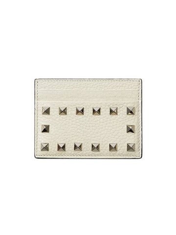 Rockstud Calfskin Card Holder Ivory - VALENTINO - BALAAN 1