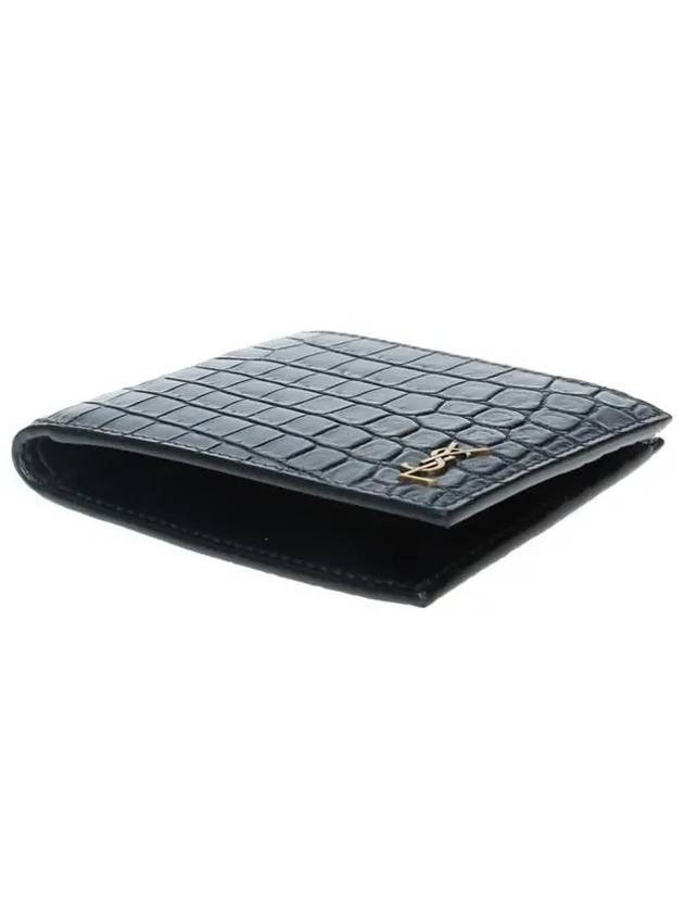 Crocodile Pattern Monogram Half Wallet Black Gold - SAINT LAURENT - BALAAN 6