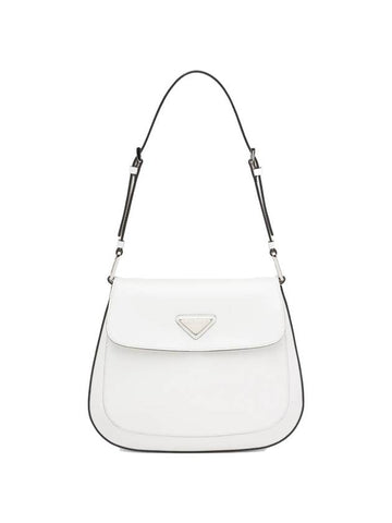 Cleo Brushed Leather Flap Shoulder Bag White - PRADA - BALAAN 1