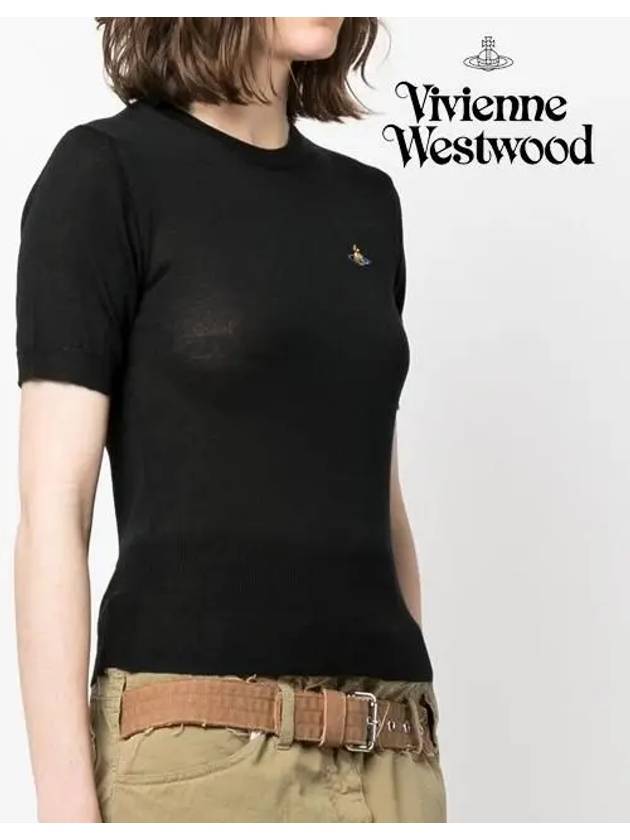 Women's ORB Logo Wool Silk Blend Crop Knit Top Black - VIVIENNE WESTWOOD - BALAAN 3