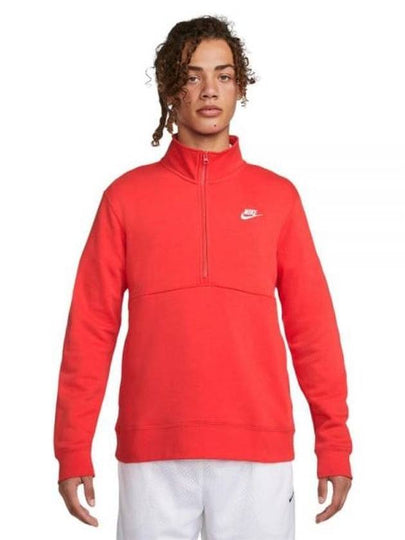 Sportswear Club Brushed Half Zip Up Sweatshirt Red - NIKE - BALAAN 2