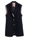 Super Oversized Cassic Sports Long Vest Navy - THOM BROWNE - BALAAN 2