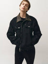 Leather Collar Canvas Work Jacket Black - NOIRER - BALAAN 8