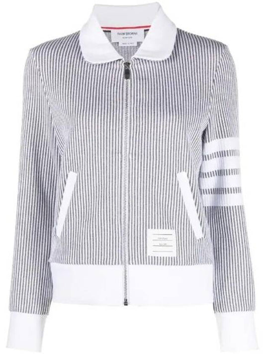 Women's 4 Bar Seersucker Zip-up Jacket Light Gray - THOM BROWNE - BALAAN.