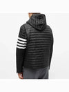 Matte Nylon 4-Bar Stripe Downfill Quilted Hoodie Padding Black - THOM BROWNE - BALAAN 5