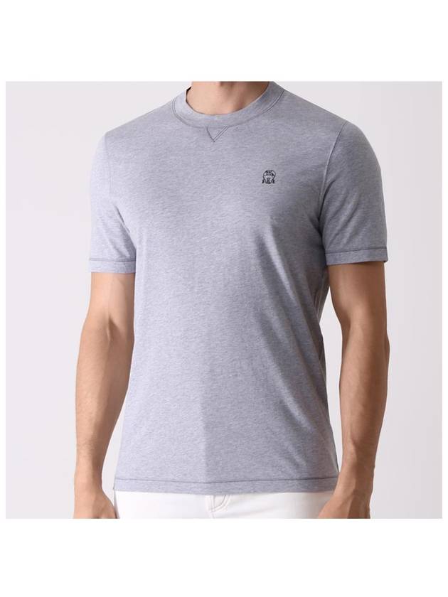 Embroidered Logo Cotton Short Sleeve T-Shirt Grey - BRUNELLO CUCINELLI - BALAAN 6