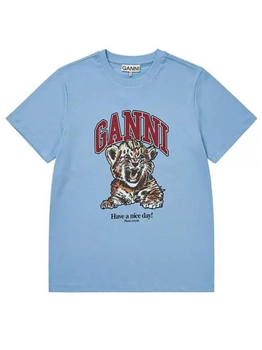 Basic Tigo Relax Jersey Short Sleeve T-Shirt Blue - GANNI - BALAAN 2