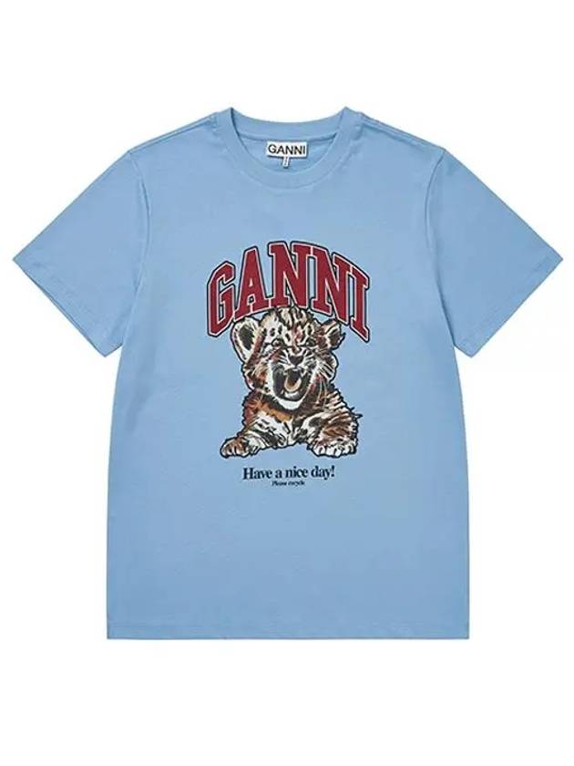 Basic Tigo Relax Jersey Short Sleeve T-Shirt Blue - GANNI - BALAAN 2