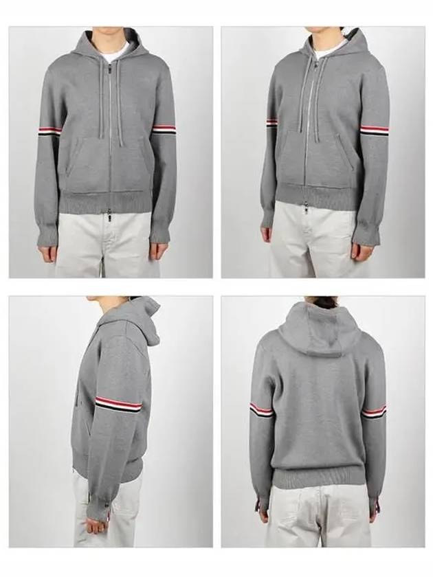 Cotton Milano Armband Zip Up Hoodie Light Grey - THOM BROWNE - BALAAN 3