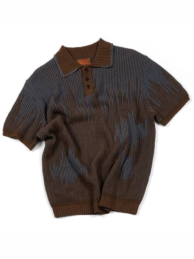 Men's I4SN03BR Artificial Meteor Shower Collar Short Sleeve Knit Brown - IOEDLE - BALAAN 1