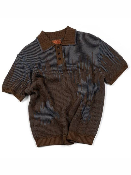 Men's I4SN03BR Artificial Meteor Shower Collar Short Sleeve Knit Brown - IOEDLE - BALAAN 1