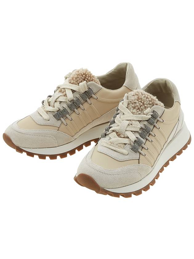 Women's Wool Low Top Sneakers Beige - BRUNELLO CUCINELLI - BALAAN.