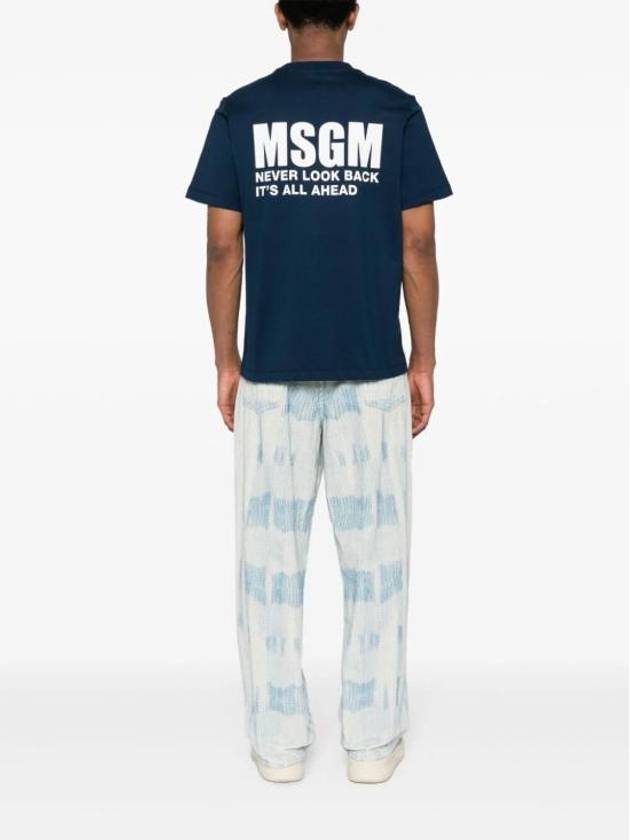 Logo Print Cotton Short Sleeve T-Shirt Navy - MSGM - BALAAN 5