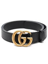 Men's GG Marmont Double G Buckle Gold Hardware Leather Belt Black - GUCCI - BALAAN 2