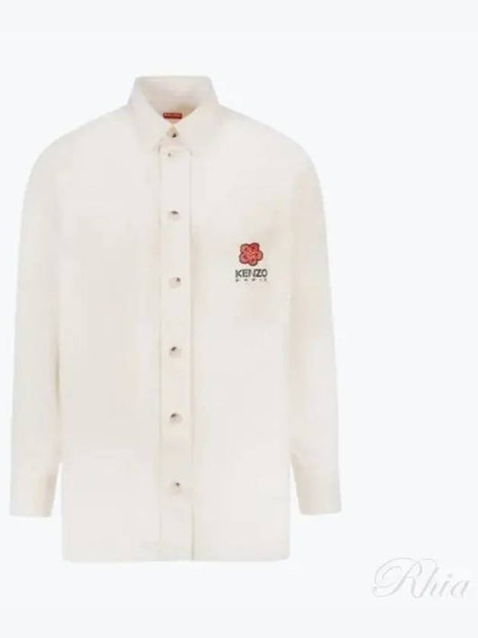 Men's Boke Flower Crest Oversized Long Sleeve Shirt Ivory - KENZO - BALAAN 2