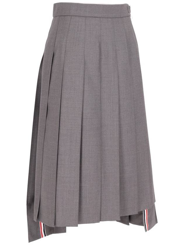 Super 120S Twill Below Knee Pleated Skirt Medium Grey - THOM BROWNE - BALAAN 4