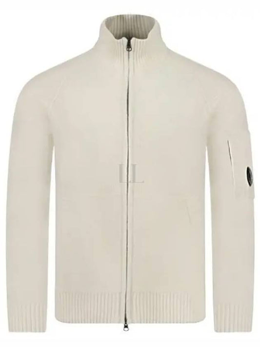 Lambswool GRS Zipped Cardigan White - CP COMPANY - BALAAN 2