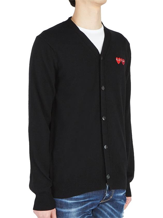 Play Double Heart Logo Wool Cardigan P1 N058 1 Black - COMME DES GARCONS - BALAAN 4