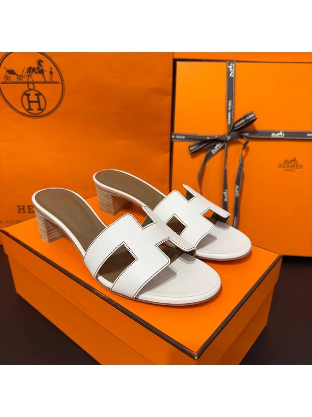 Oasis Calfskin Slipper Heels Blanc - HERMES - BALAAN 8