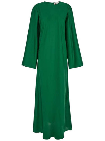 Green Long Crewneck Dress In Silk Woman - ROHE - BALAAN 1