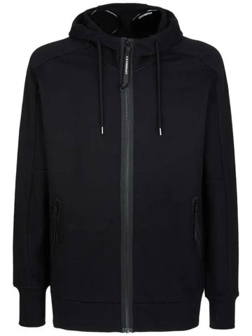 Men's Diagonal Fleece Goggles Hood Zip-up Black - CP COMPANY - BALAAN.