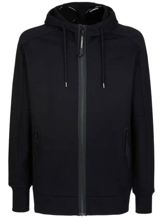 Men's Diagonal Fleece Goggles Hood Zip-up Black - CP COMPANY - BALAAN.